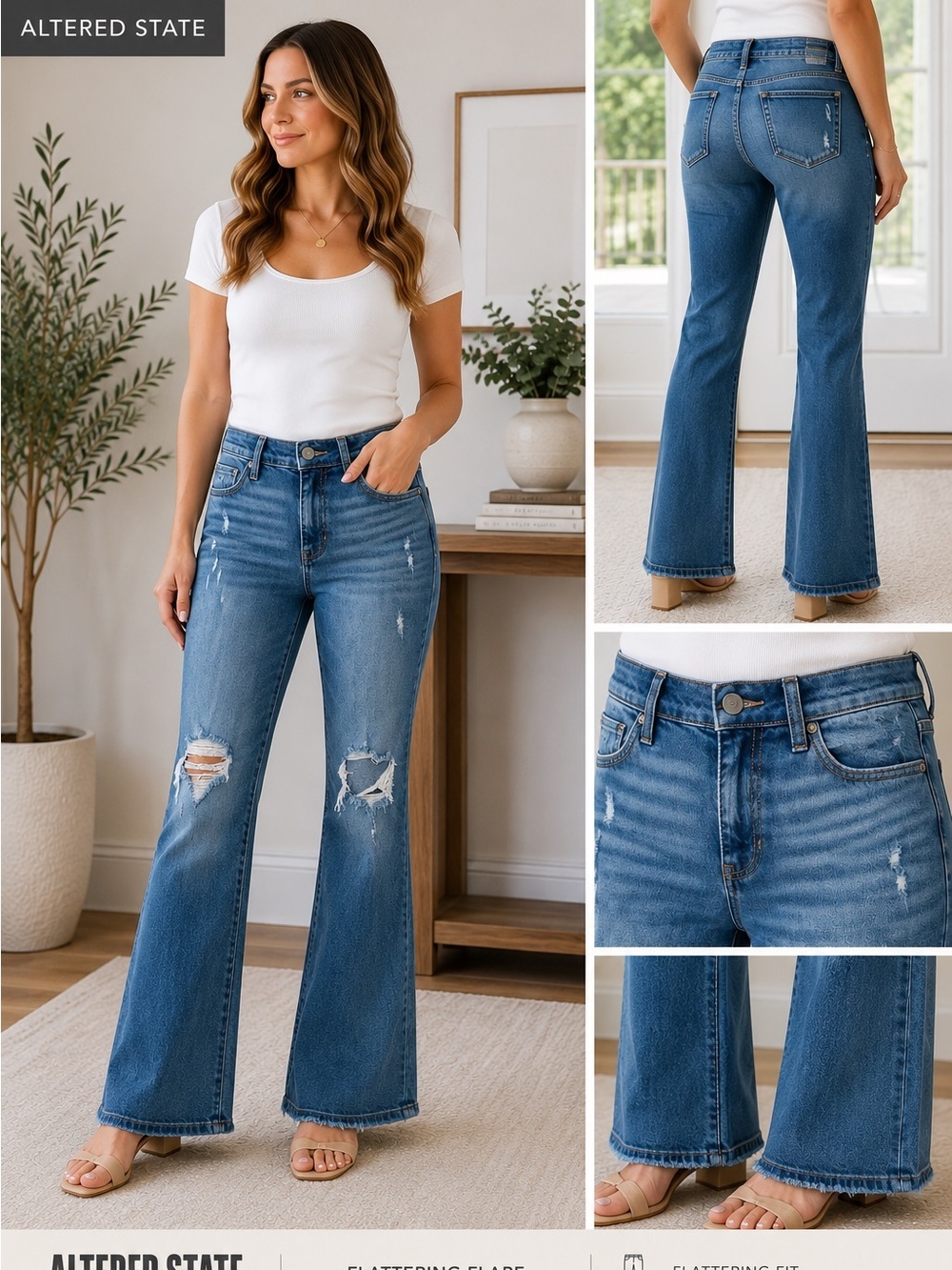 Altar'd State Distressed Medium Wash Flare Jeans - Blue